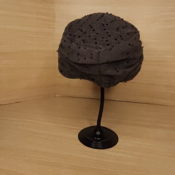 Newsboy Style Grey Taupe Cap Hat With Sequin Detail - Picture 3 of 6